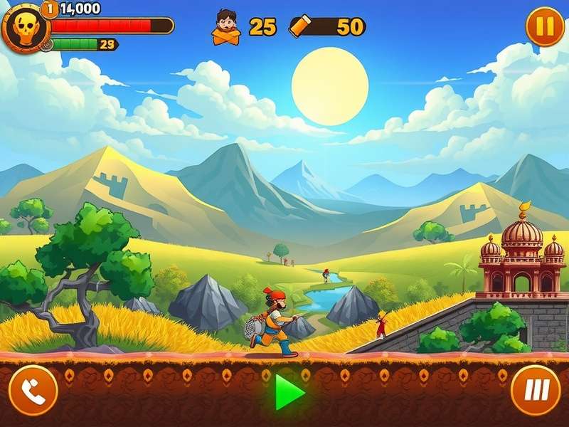 Cinnamon Rush Hero gameplay screenshot showing Indian landscape